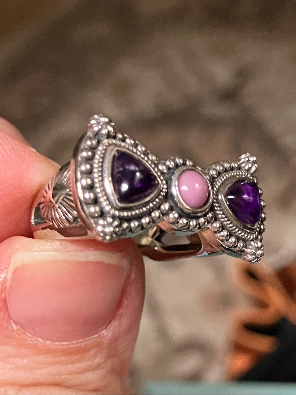American West REAL Amythyst and Phosphidarite Sterling Silver Ring- NIB